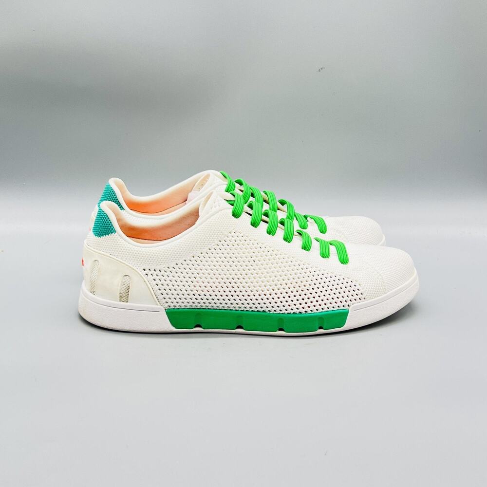 SWIMS Shoes Mens 9 White Green Knit Mesh Breeze Tennis Lace Up Sneakers Comfort